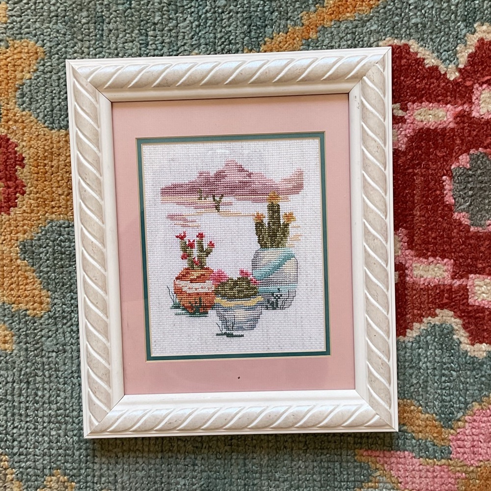 Vintage Pastel Desert Needlepoint / Framed